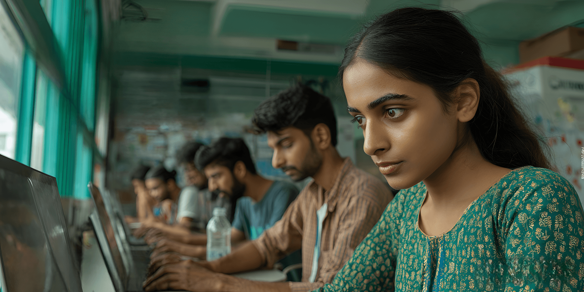 Students working together in a computer lab as part of SFJ Business Solutions' AWS re/Start program