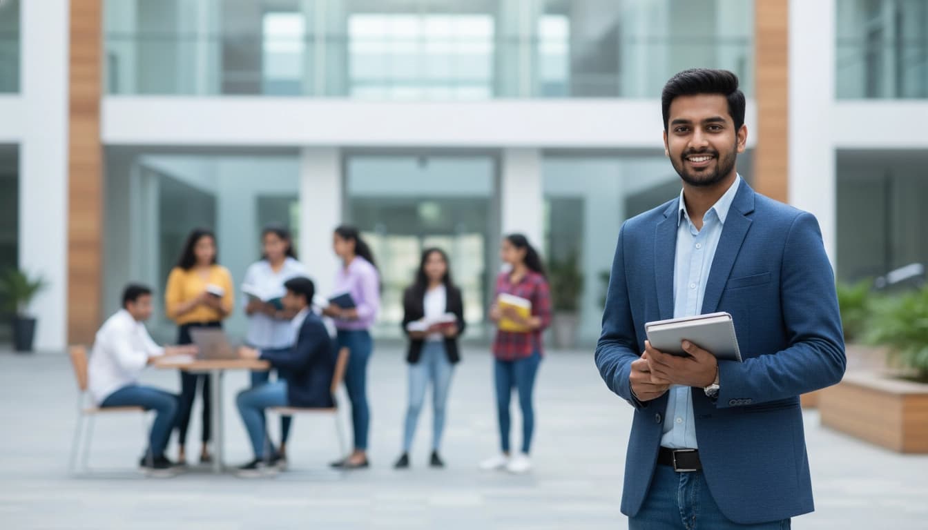 Engineering professional overlooking industrial port